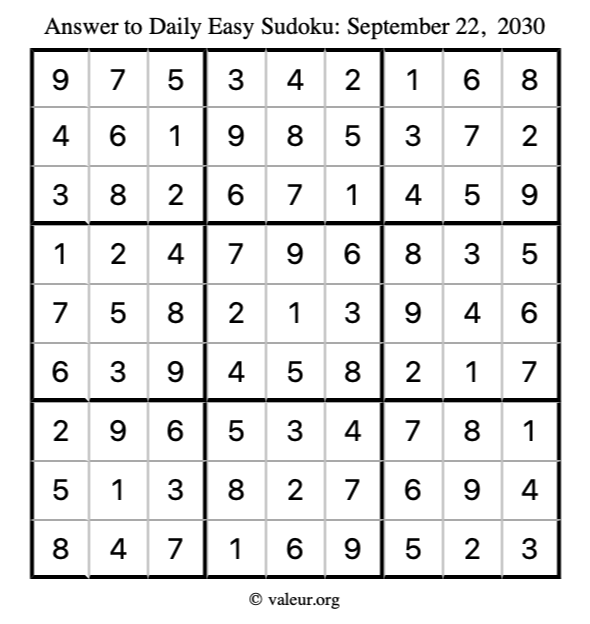 Answer to easy sudoku September 22, 2030