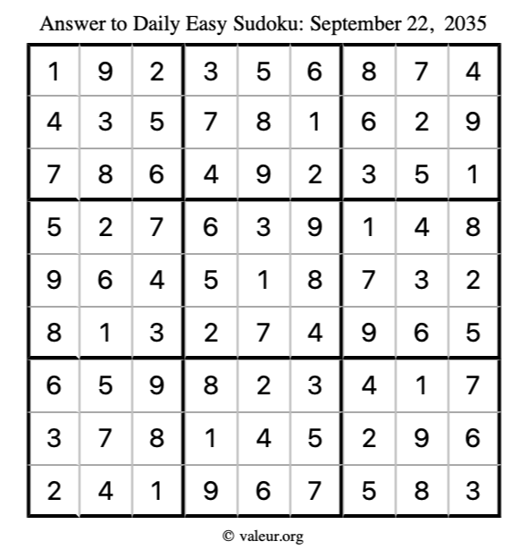 Answer to easy sudoku September 22, 2035