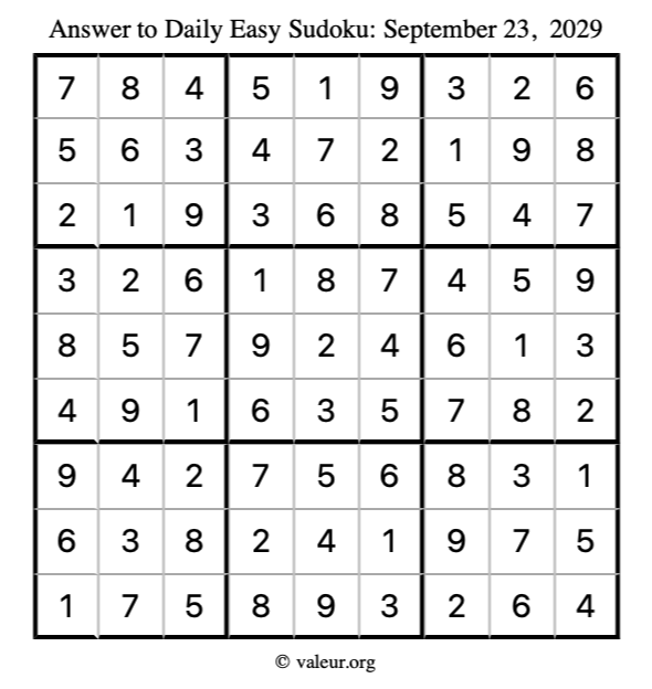 Answer to easy sudoku September 23, 2029