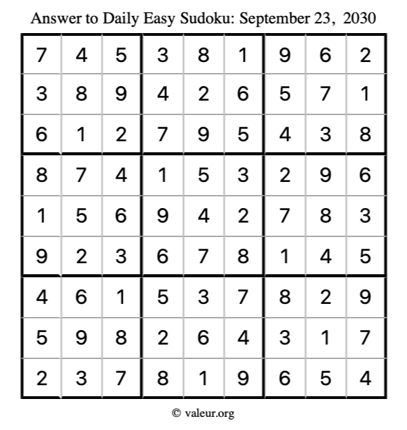 Answer to easy sudoku September 23, 2030