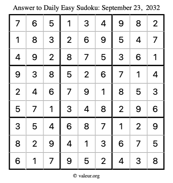 Answer to easy sudoku September 23, 2032