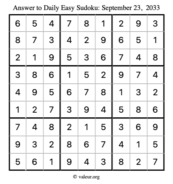 Answer to easy sudoku September 23, 2033