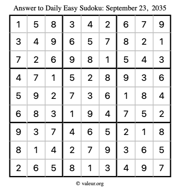 Answer to easy sudoku September 23, 2035
