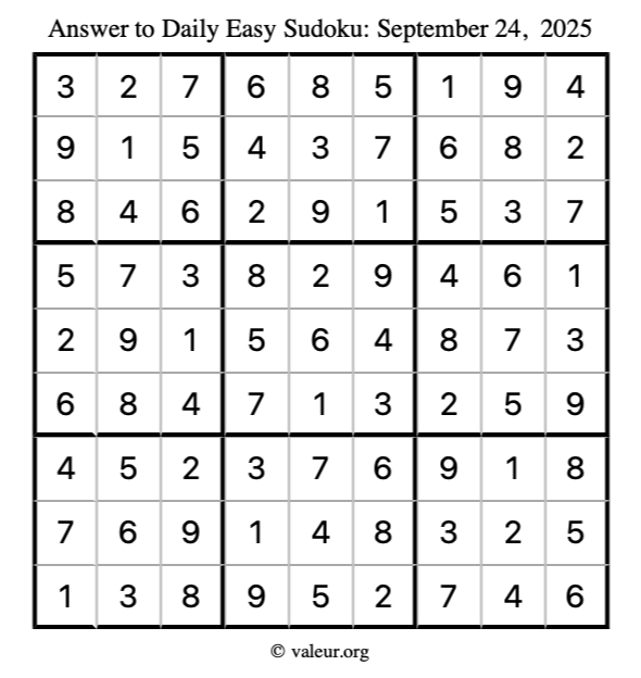 Answer to easy sudoku September 24, 2025