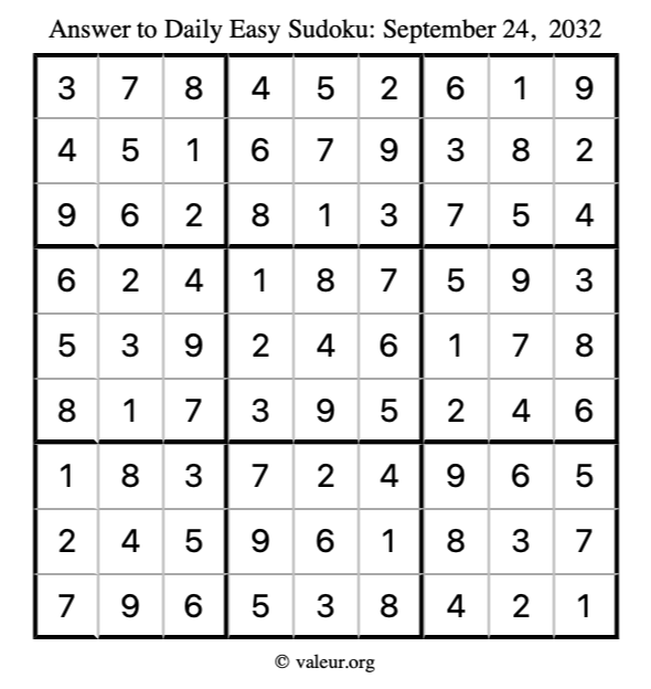 Answer to easy sudoku September 24, 2032
