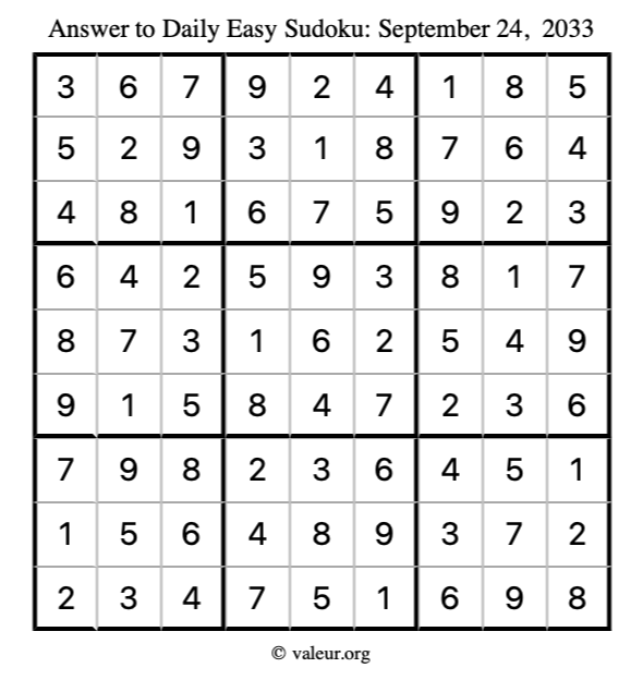 Answer to easy sudoku September 24, 2033