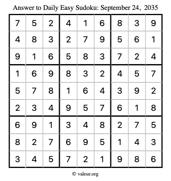 Answer to easy sudoku September 24, 2035