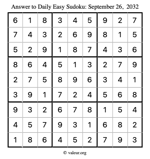Answer to easy sudoku September 26, 2032