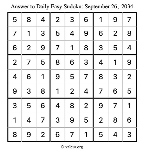 Answer to easy sudoku September 26, 2034