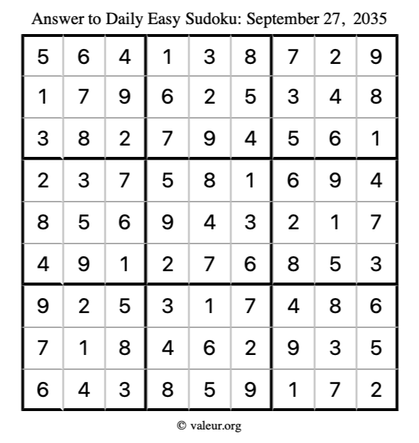 Answer to easy sudoku September 27, 2035