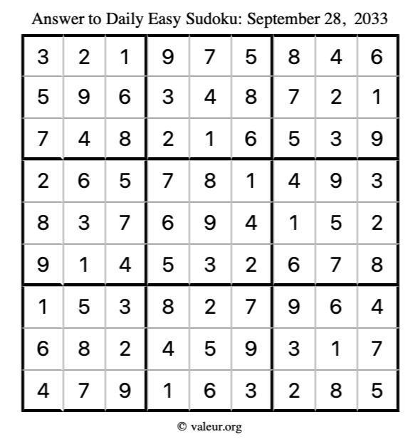 Answer to easy sudoku September 28, 2033