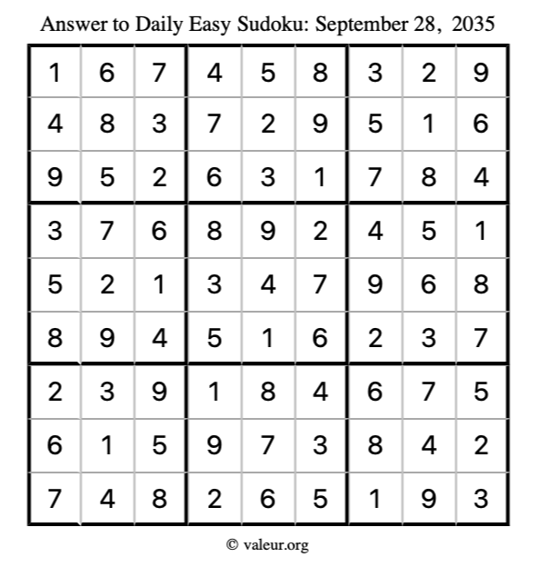 Answer to easy sudoku September 28, 2035