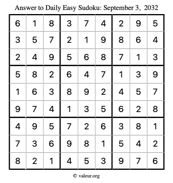 Answer to easy sudoku September 3, 2032
