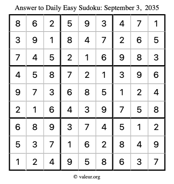 Answer to easy sudoku September 3, 2035