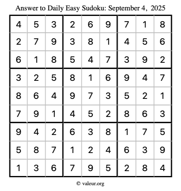 Answer to easy sudoku September 4, 2025