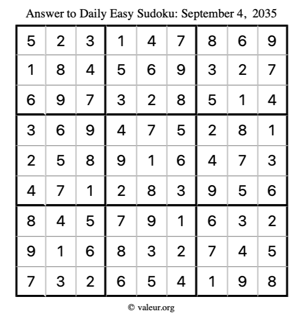 Answer to easy sudoku September 4, 2035