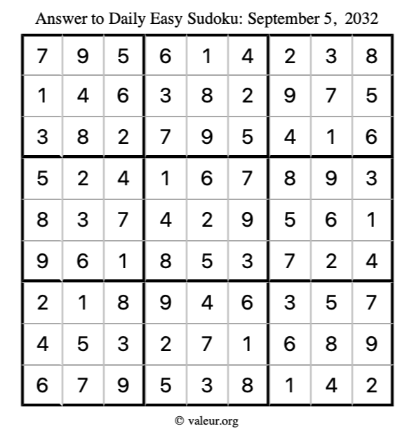 Answer to easy sudoku September 5, 2032