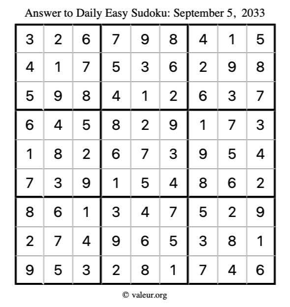 Answer to easy sudoku September 5, 2033