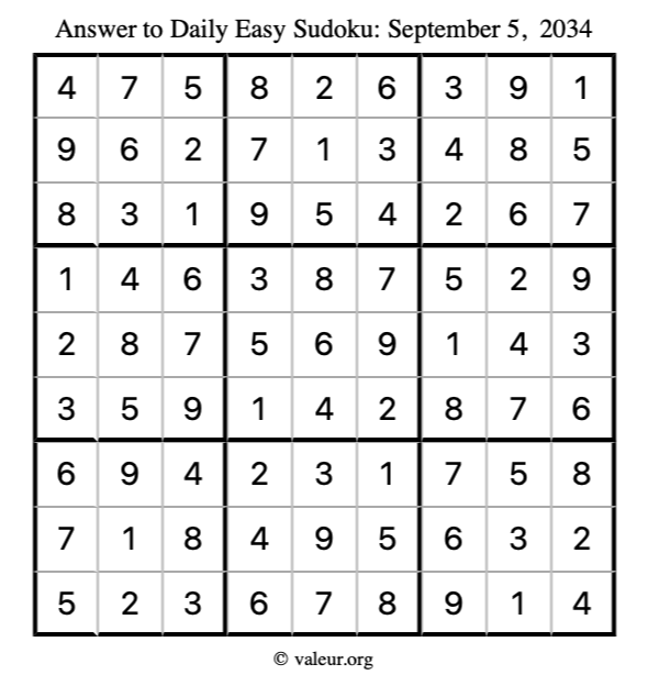 Answer to easy sudoku September 5, 2034