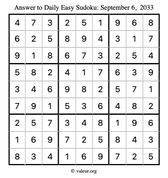 Answer to easy sudoku September 6, 2033