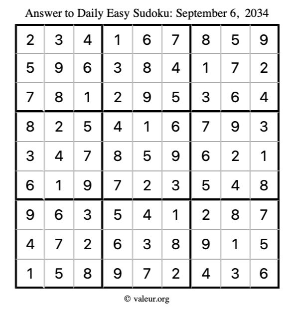 Answer to easy sudoku September 6, 2034