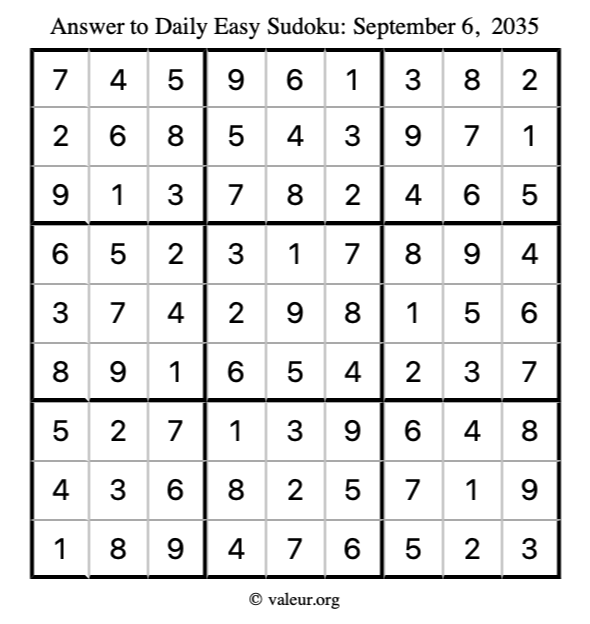 Answer to easy sudoku September 6, 2035