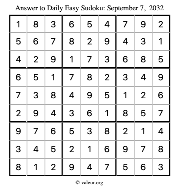 Answer to easy sudoku September 7, 2032