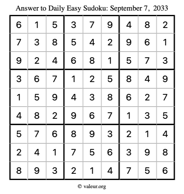 Answer to easy sudoku September 7, 2033