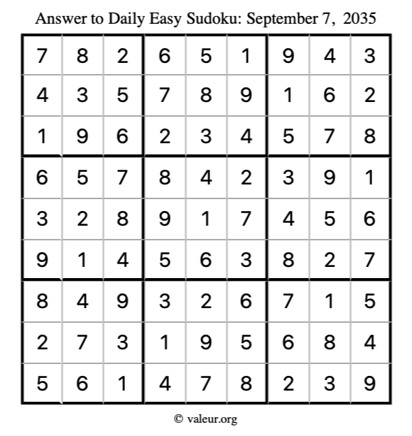 Answer to easy sudoku September 7, 2035