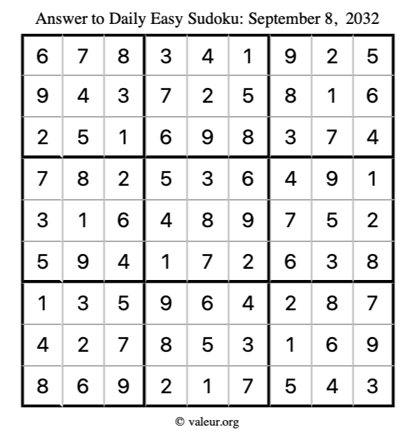 Answer to easy sudoku September 8, 2032