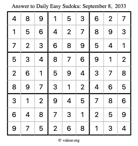 Answer to easy sudoku September 8, 2033