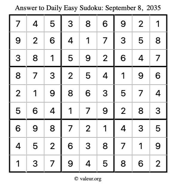 Answer to easy sudoku September 8, 2035