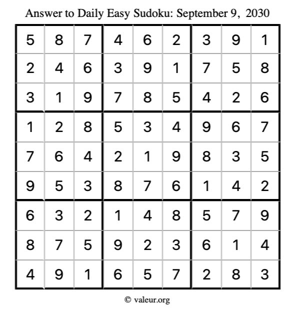 Answer to easy sudoku September 9, 2030