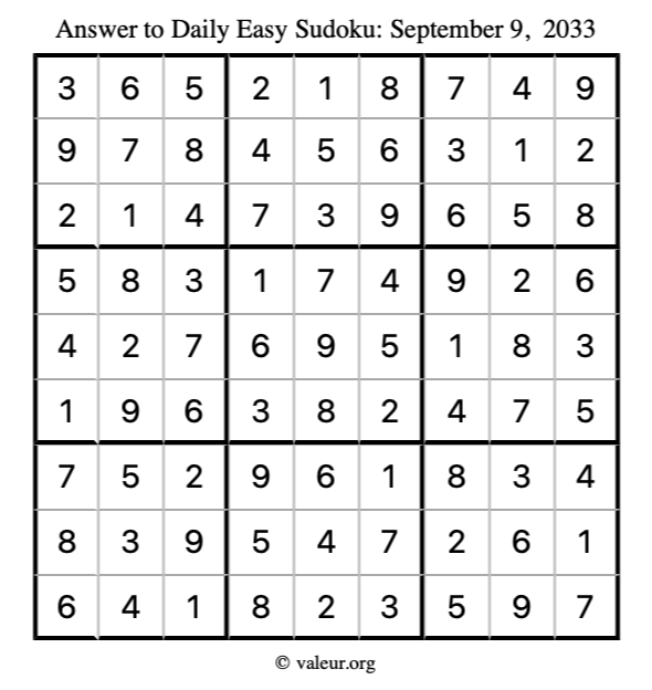 Answer to easy sudoku September 9, 2033