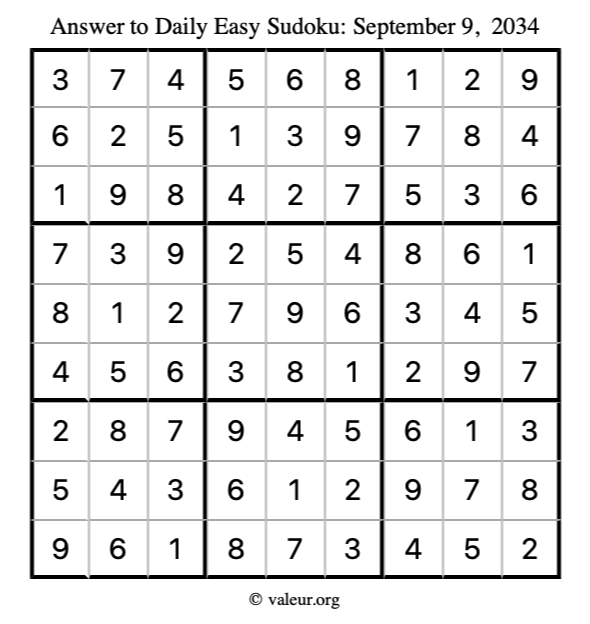 Answer to easy sudoku September 9, 2034
