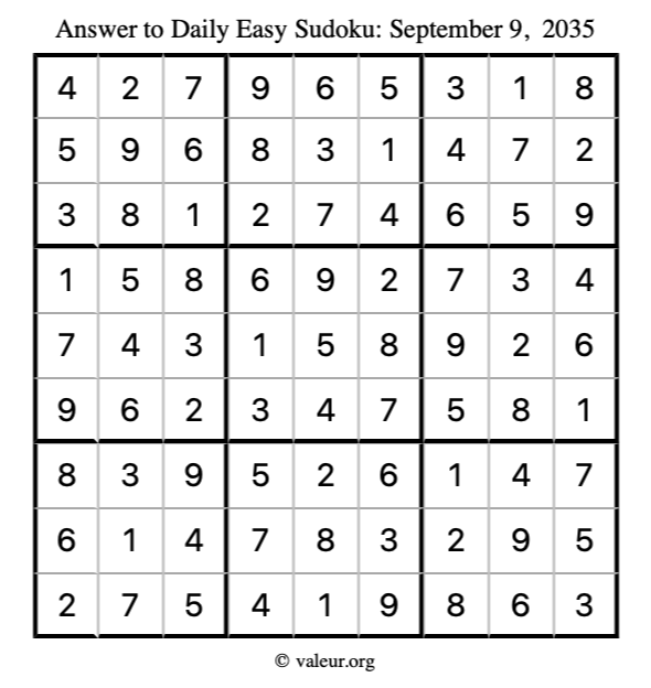 Answer to easy sudoku September 9, 2035