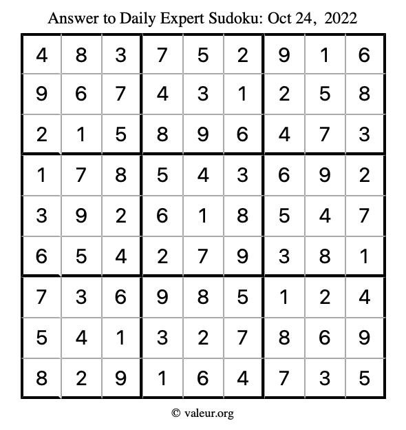 Answer to expert sudoku October 24, 2022