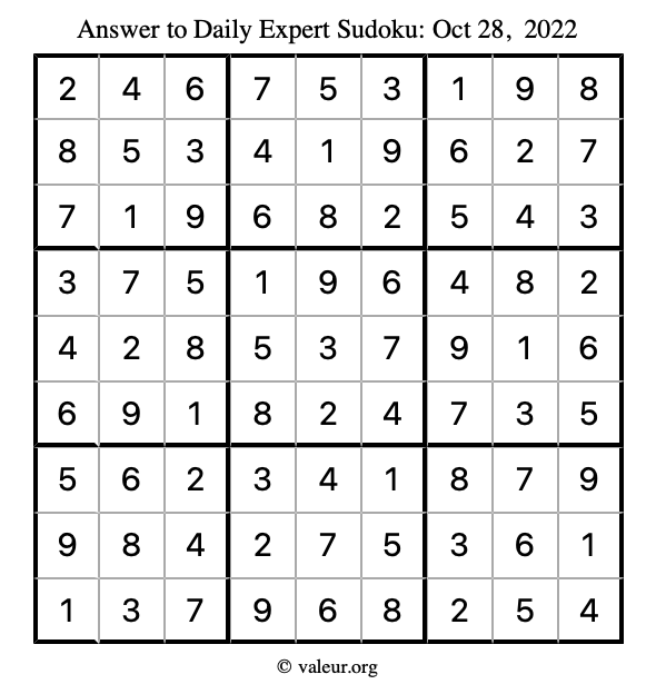 Answer to expert sudoku October 28, 2022