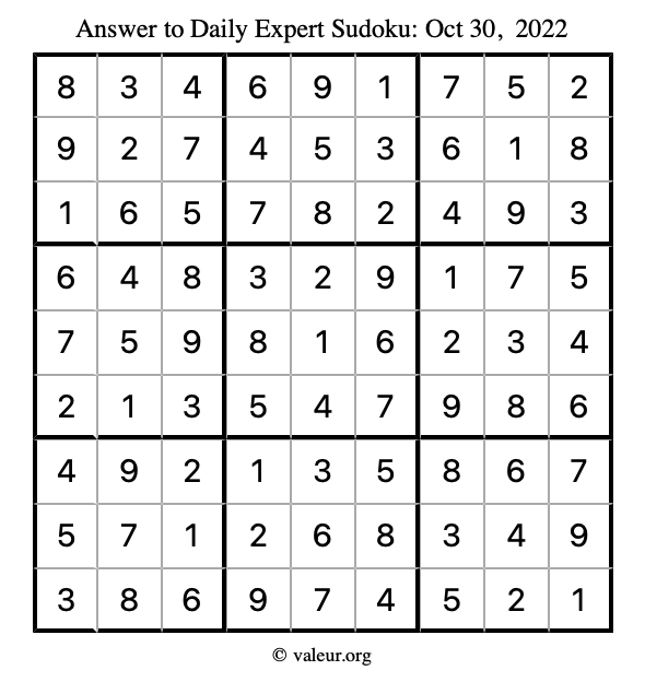 Answer to expert sudoku October 30, 2022