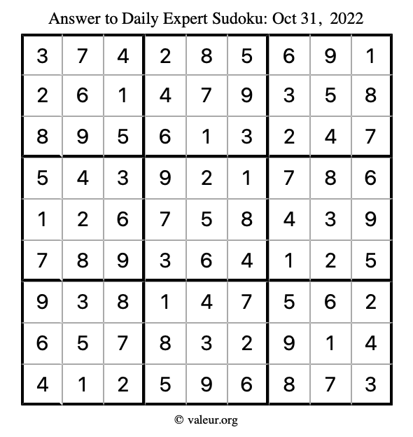 Answer to expert sudoku October 31, 2022