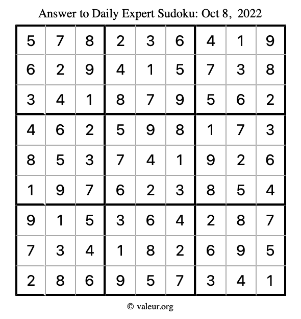 Answer to expert sudoku October 8, 2022