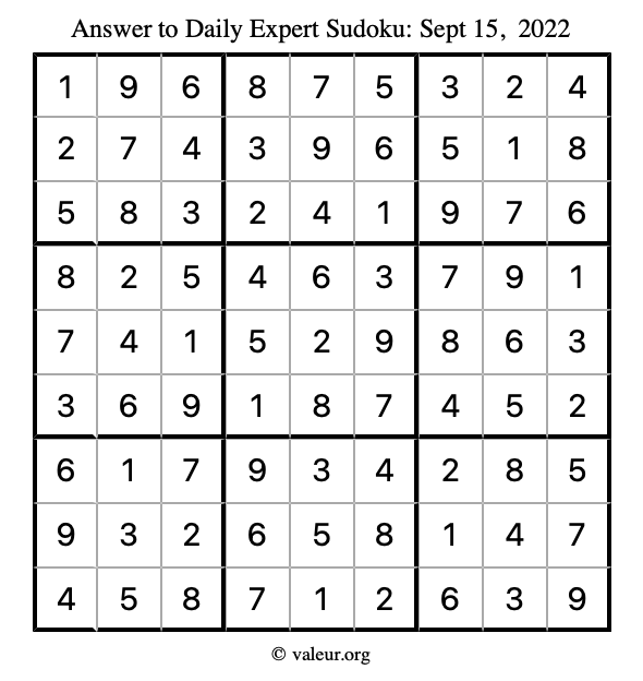 Answer to expert sudoku September 15, 2022