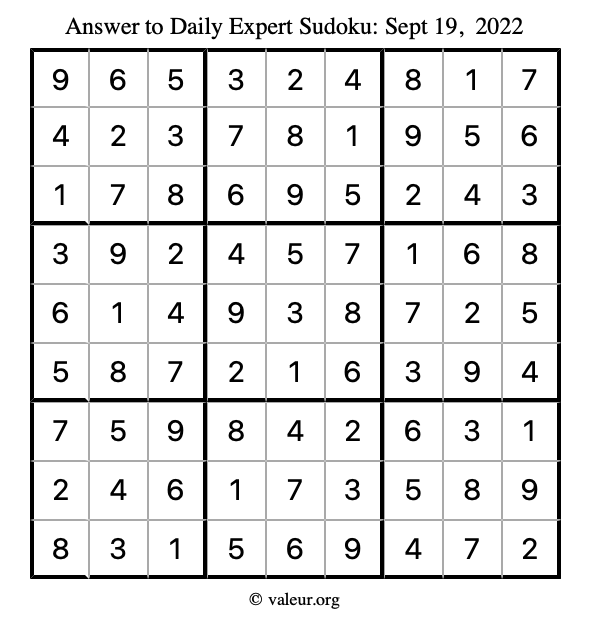 Answer to expert sudoku September 19, 2022