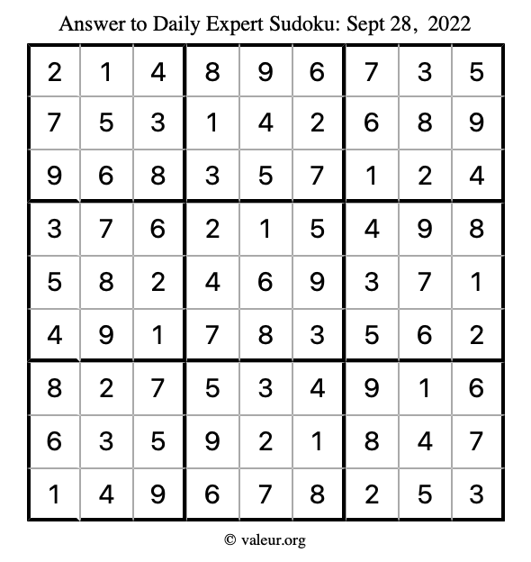 Answer to expert sudoku September 28, 2022
