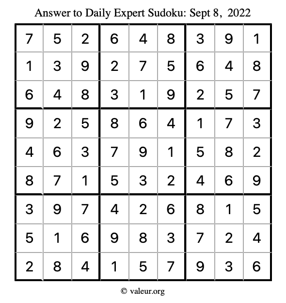 Answer to expert sudoku September 8, 2022