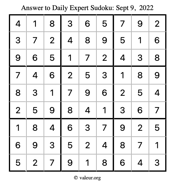 Answer to expert sudoku September 9, 2022