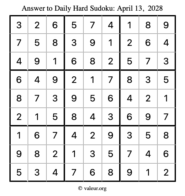 Answer to hard sudoku April 13, 2028