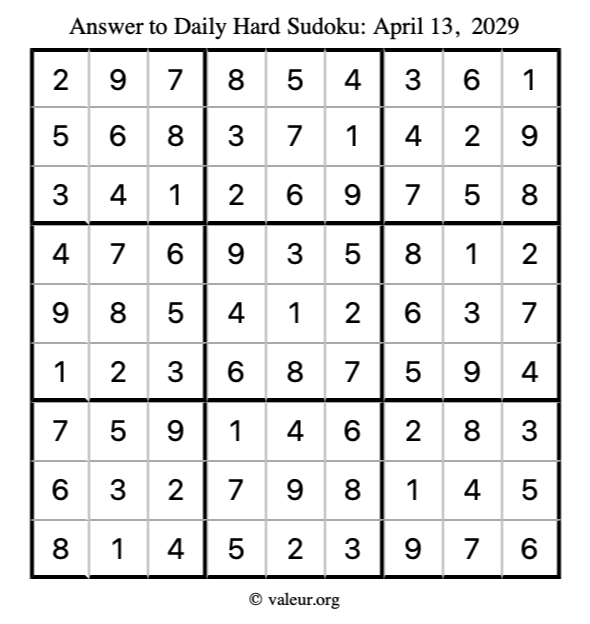 Answer to hard sudoku April 13, 2029
