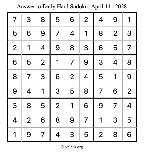 Answer to hard sudoku April 14, 2028