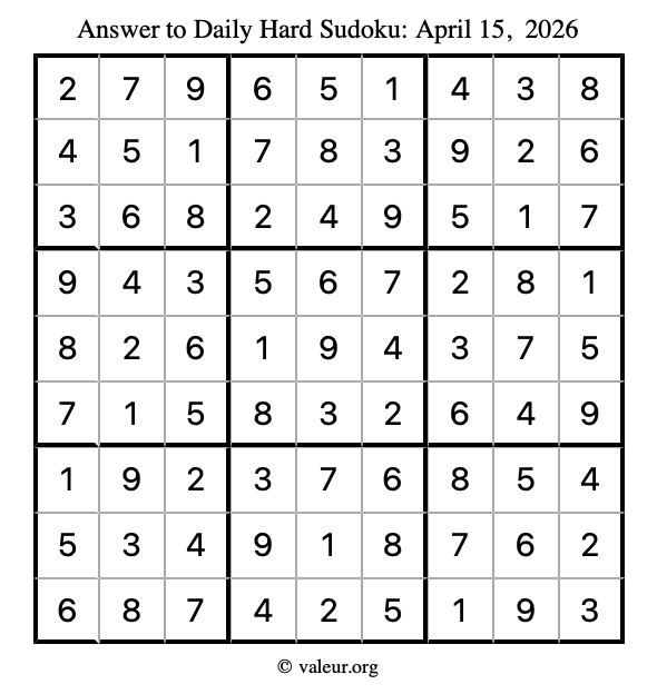 Answer to hard sudoku April 15, 2026